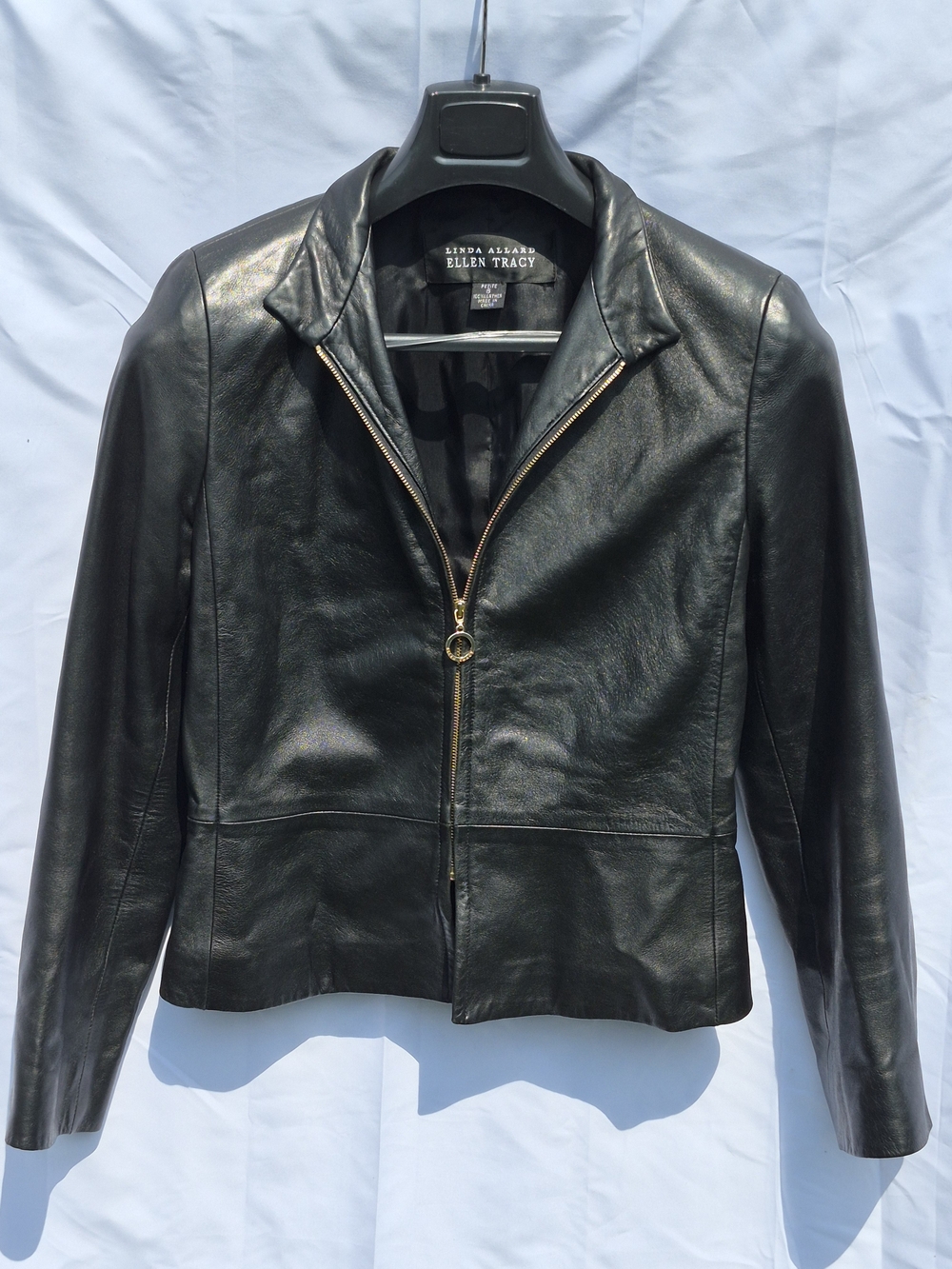 Ellen Tracy Women’s Black Leather Zip-Front Jacket